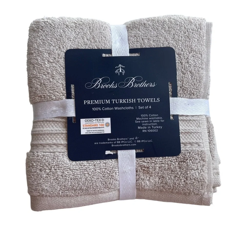 BROOKS BROTHERS Premium Turkish lot of 4 Wash Cloths in Stone color NWT